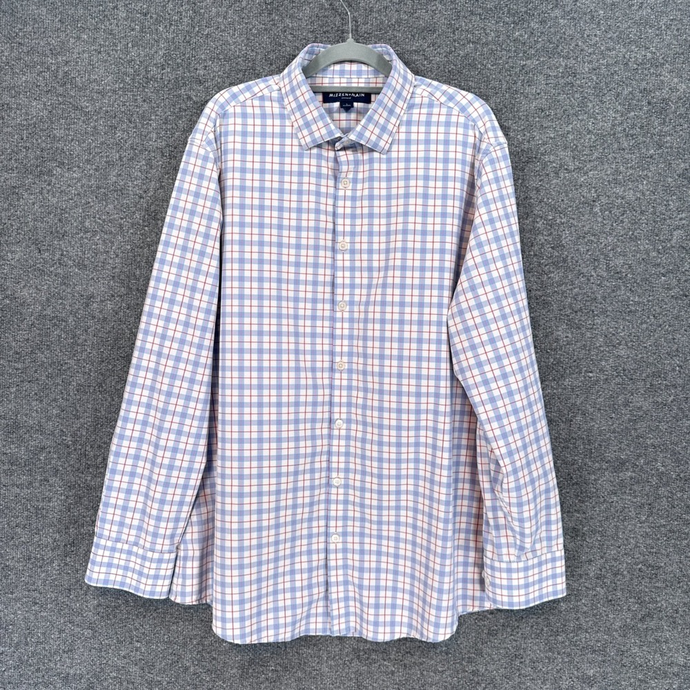 Mizzen+Main Leeward Shirt Mens Large Blue Plaid Stretch Performance Button Down